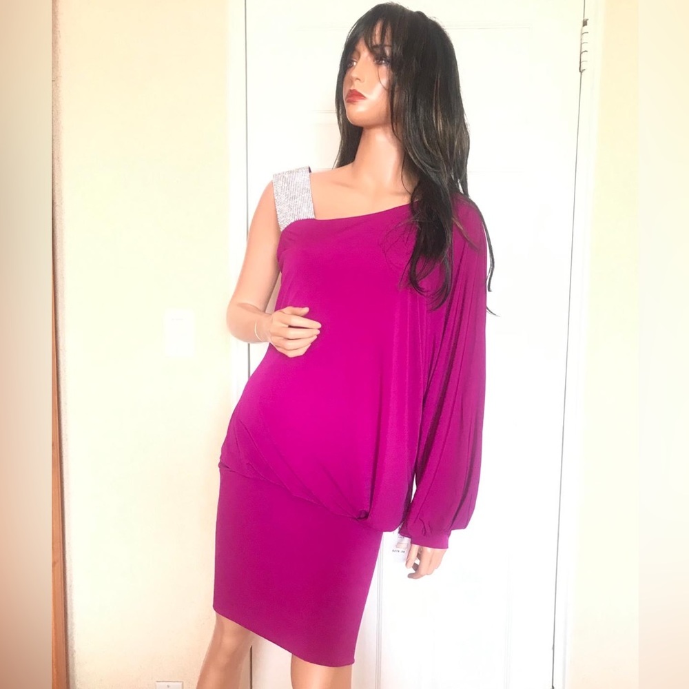 La Coquette Fuchsia color dress adorned with crystals. New with tags size 8
